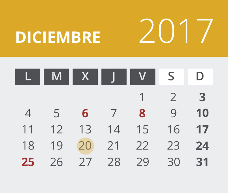 Calendario del Territorio Común. Diciembre